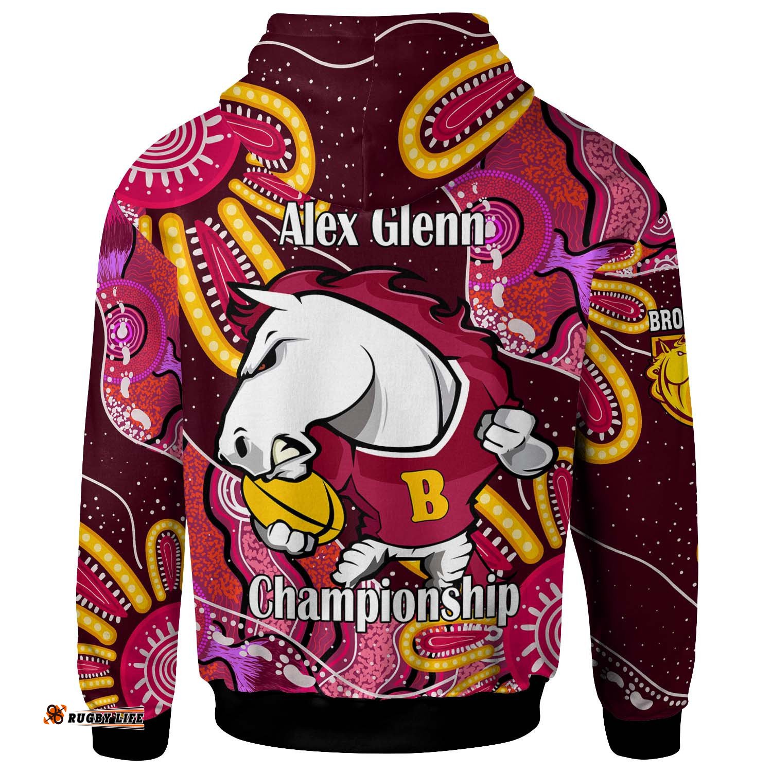 nrlw broncos rugby hoodie custom broncos aboriginal dot painting player and number woman hoodie