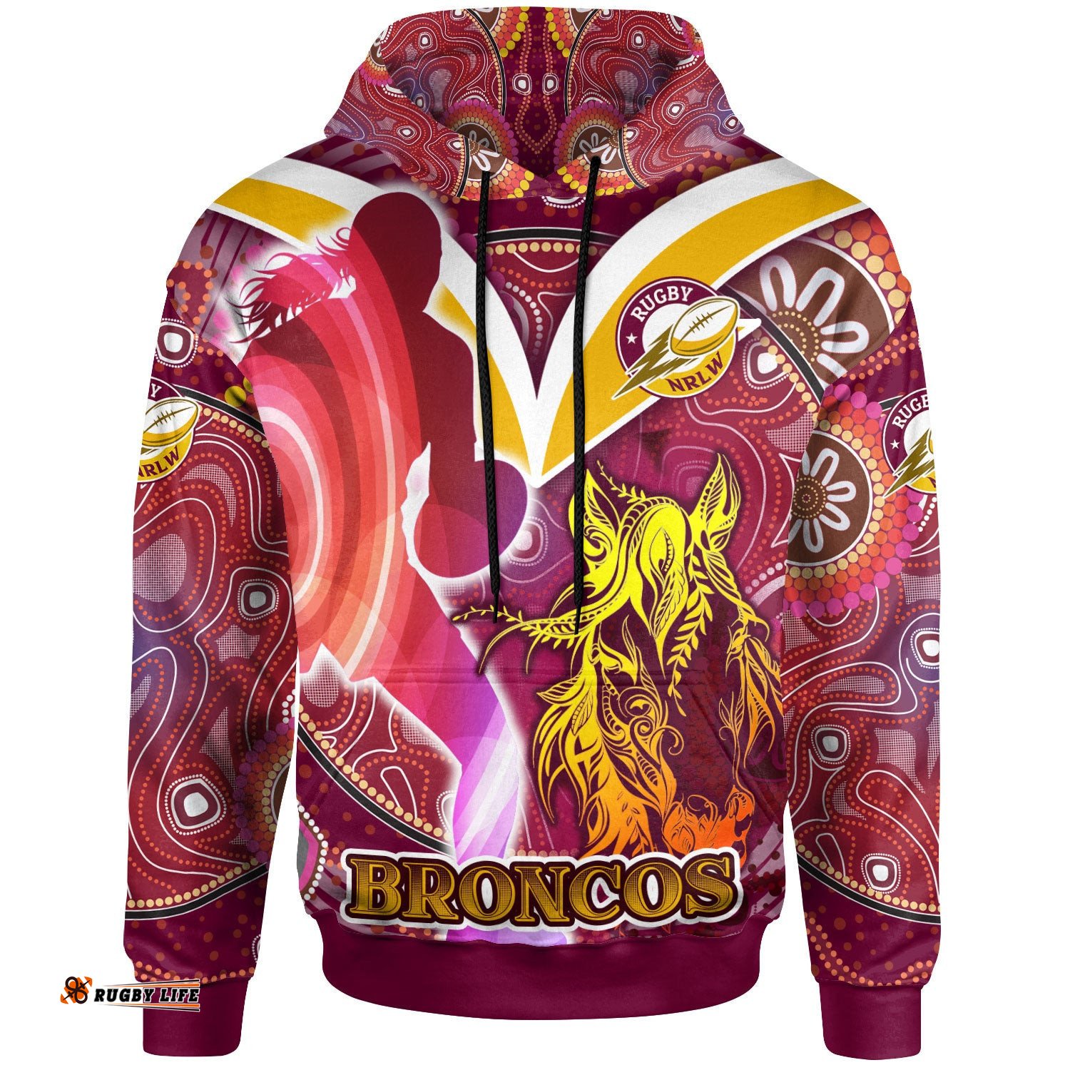 nrlw broncos rugby hoodie custom rugby ball indigenous aboriginal broncos women hoodie
