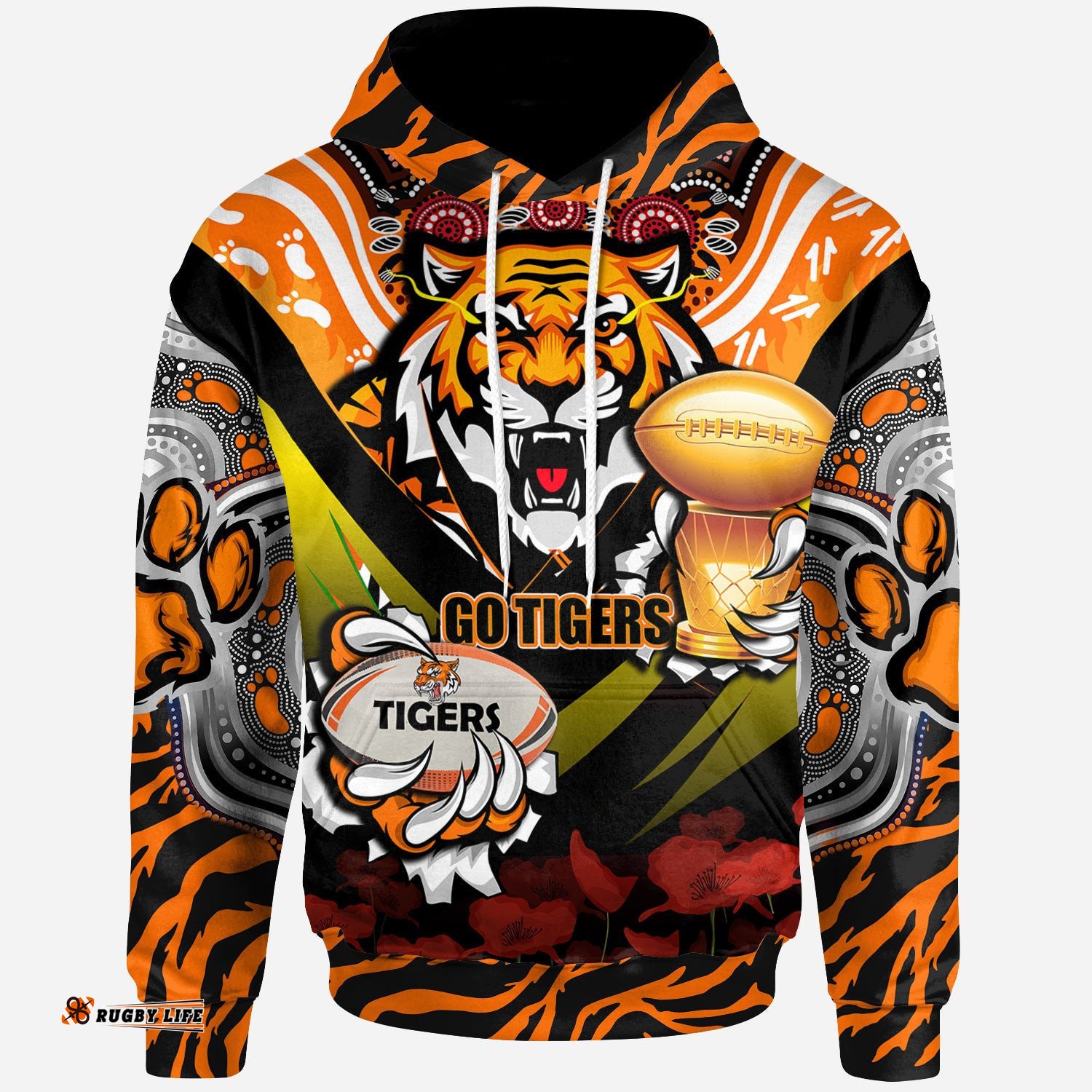 tigers premierships rugby hoodie custom "go tigers" champion claw scratch aboriginal culture hoodie