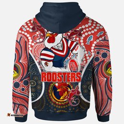 roosters rugby hoodie custom sydney roosters champion mascot with aboriginal art personalised player and number hoodie