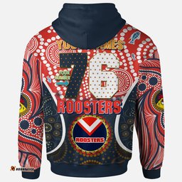 roosters rugby hoodie custom sydney roosters champion mascot with aboriginal art personalised player and number hoodie