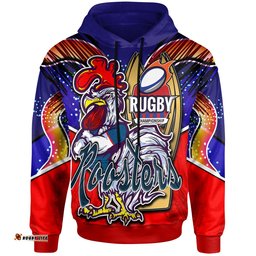 roosters rugby hoodie custom rooster mascot with cup nrl grand final player and number hoodie