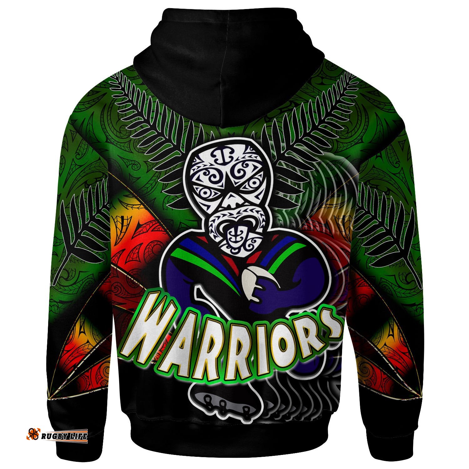 warriors rugby hoodie custom warrios maori mask rugby player maori style ethnic ornament pattern player and number hoodie
