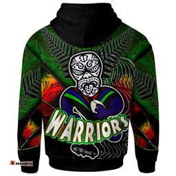 warriors rugby hoodie custom warrios maori mask rugby player maori style ethnic ornament pattern player and number hoodie