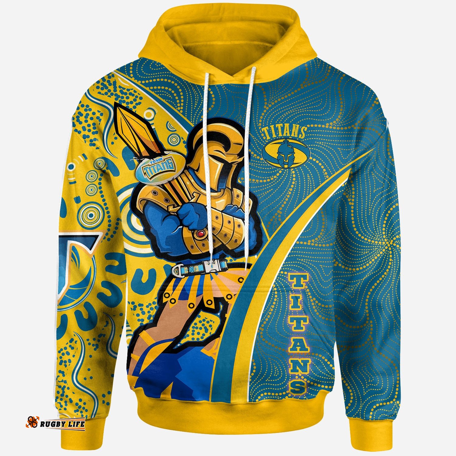 titans rugby hoodie custom gold coast titans pride mascot with aboriginal culture player and number hoodie