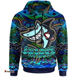 sharks rugby hoodie custom sharks rugby with fish aboriginal style personalised player and number hoodie