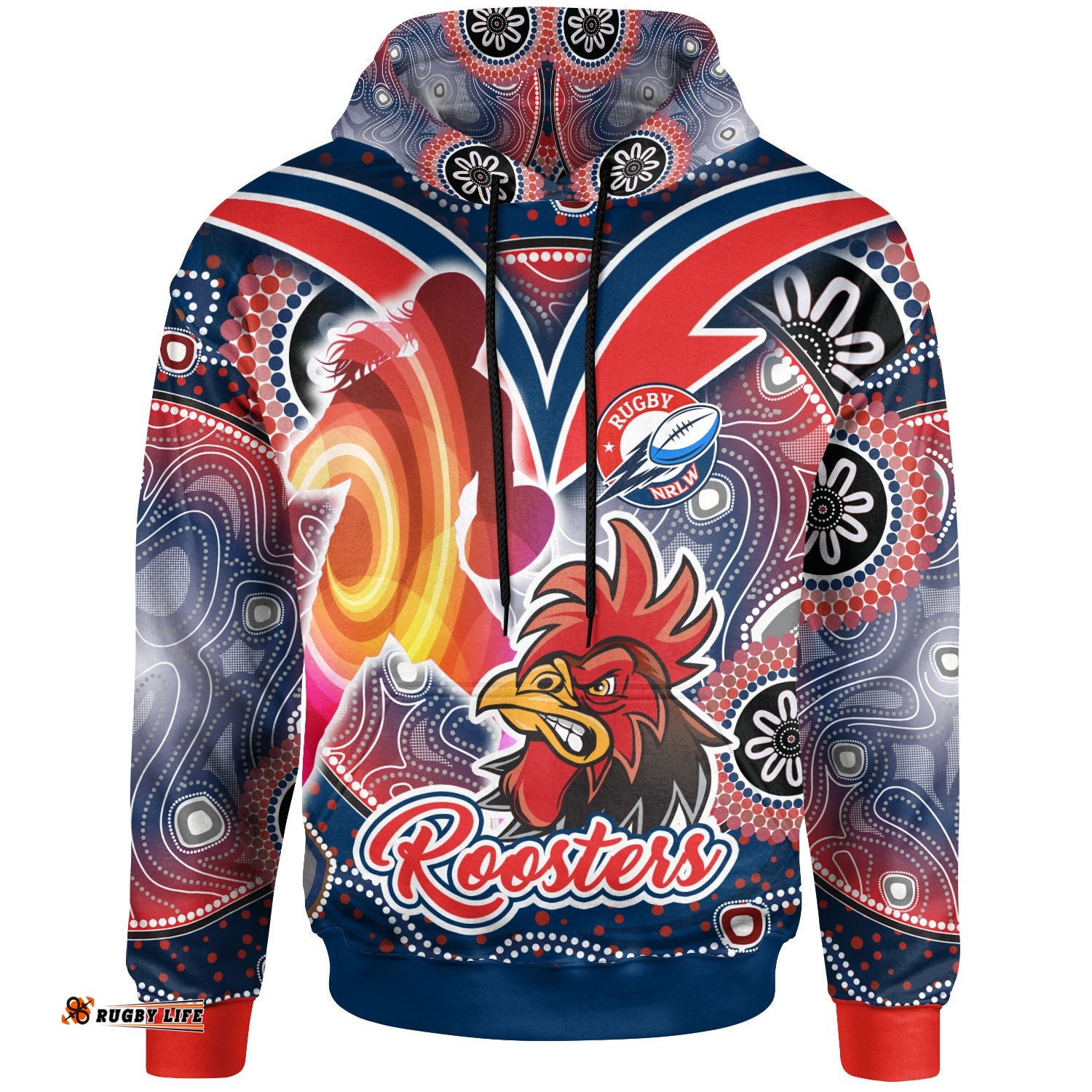 nrlw roosters rugby hoodie custom rugby ball indigenous aboriginal roosters women hoodie