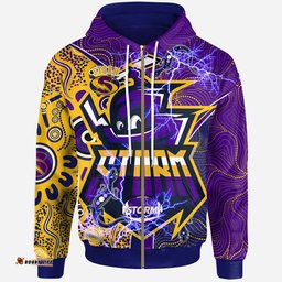 storm rugby aboriginal hoodie custom melbourne storm mascot with aussie lizards and rugby ball hoodie