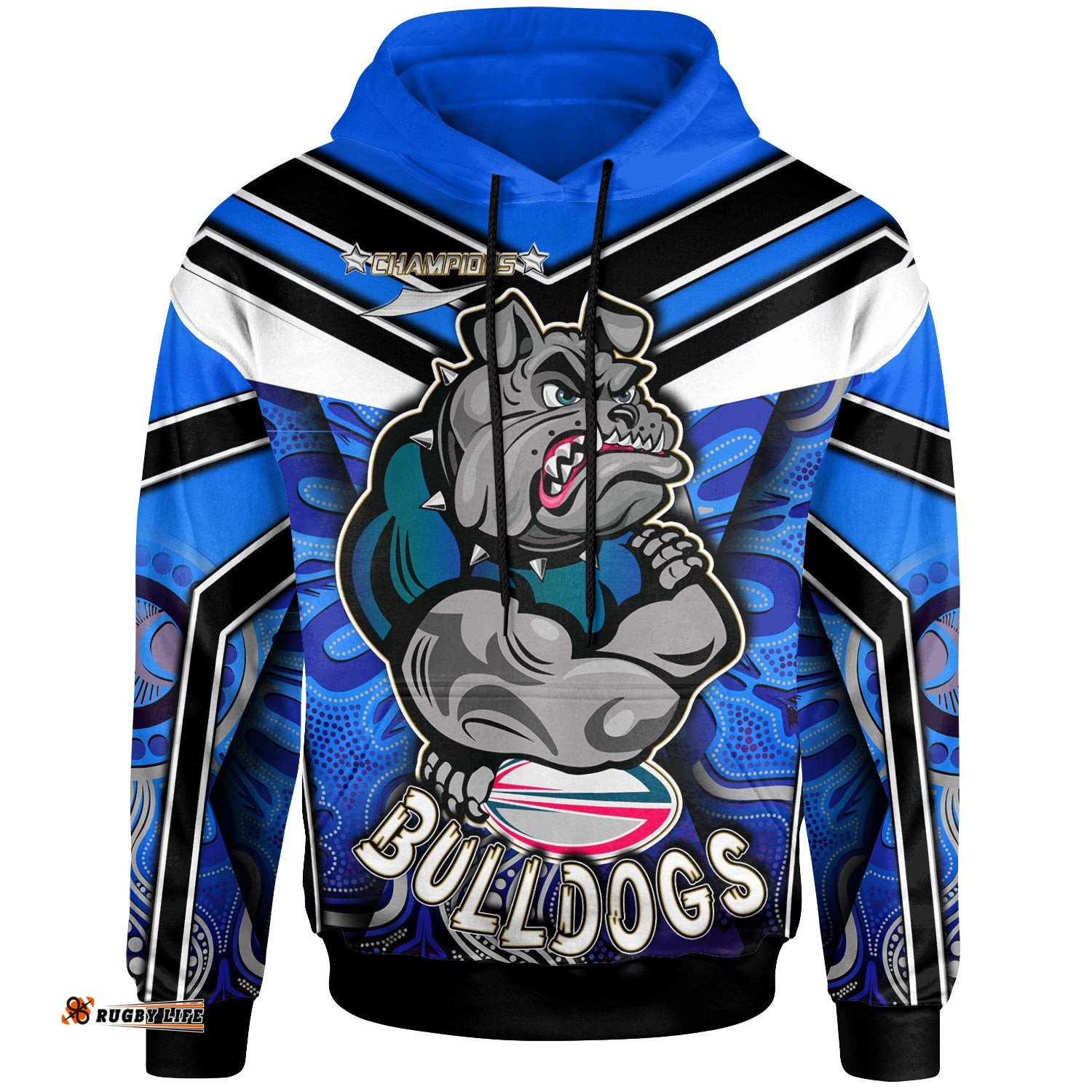 bulldogs rugby hoodie custom bulldog rugby ball with aboriginal pattern personalised player and number hoodie