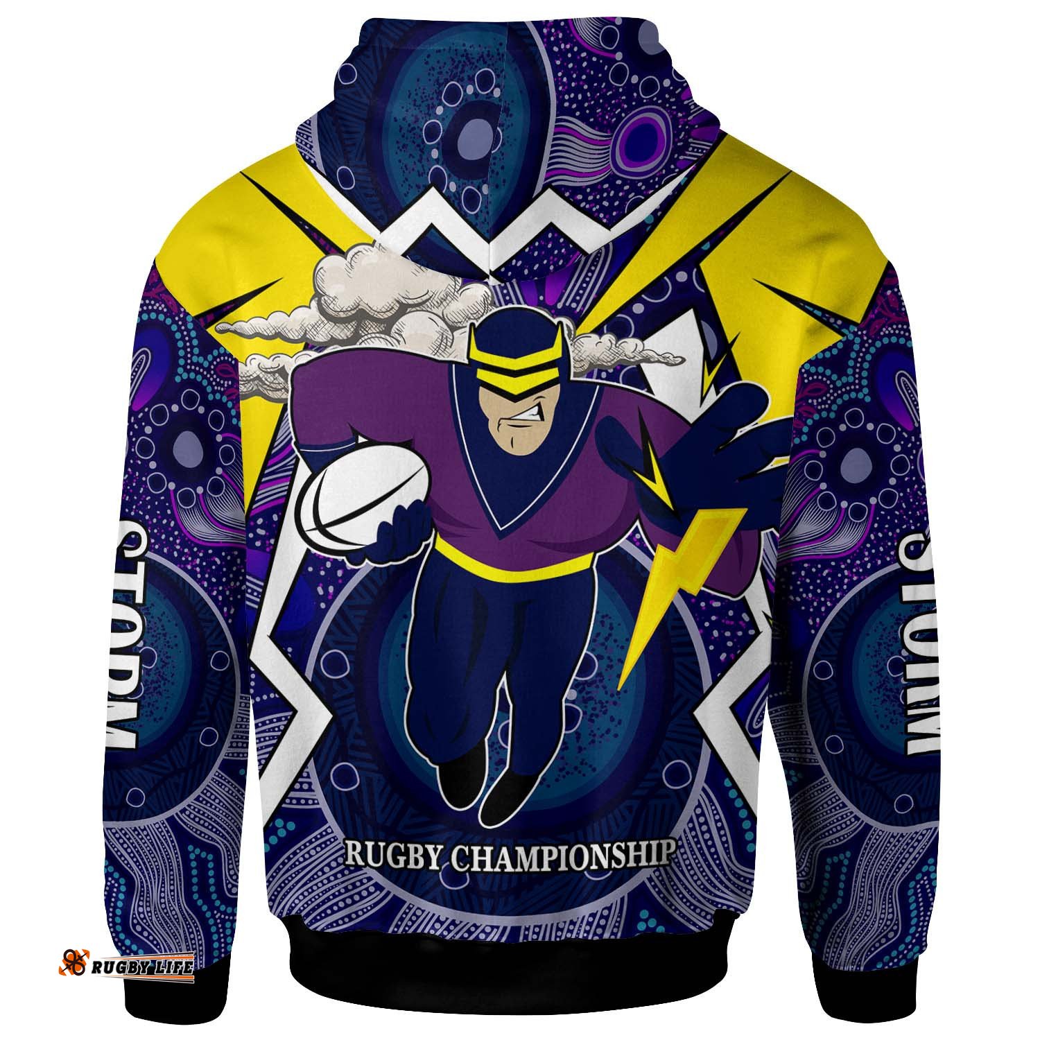 storms rugby hoodie custom rugby championship storms mascot with aboriginal pattern player and number hoodie