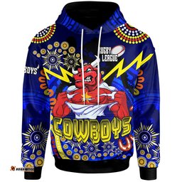 cowboys rugby hoodie custom cowboys bulls with aboriginal dot painting player and number hoodie