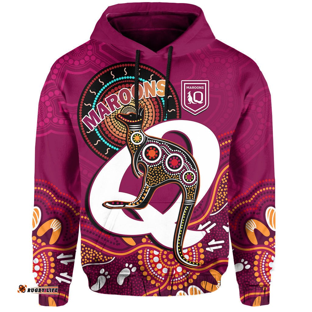maroons rugby hoodie queensland kangaroo aboriginal dot paintings