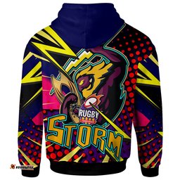storm rugby hoodie custom storm and thunder rugby nrl grand final style of dot background personalised player and number hoodie