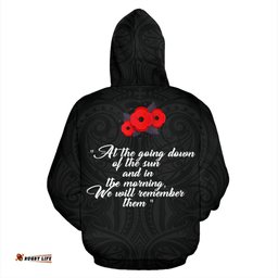 Lest We Forget Hoodie, Poppies ANZAC Fern Pullover Hoodie