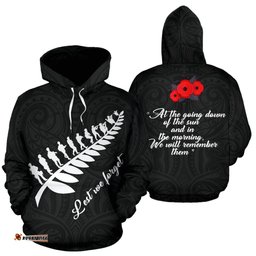 Lest We Forget Hoodie, Poppies ANZAC Fern Pullover Hoodie