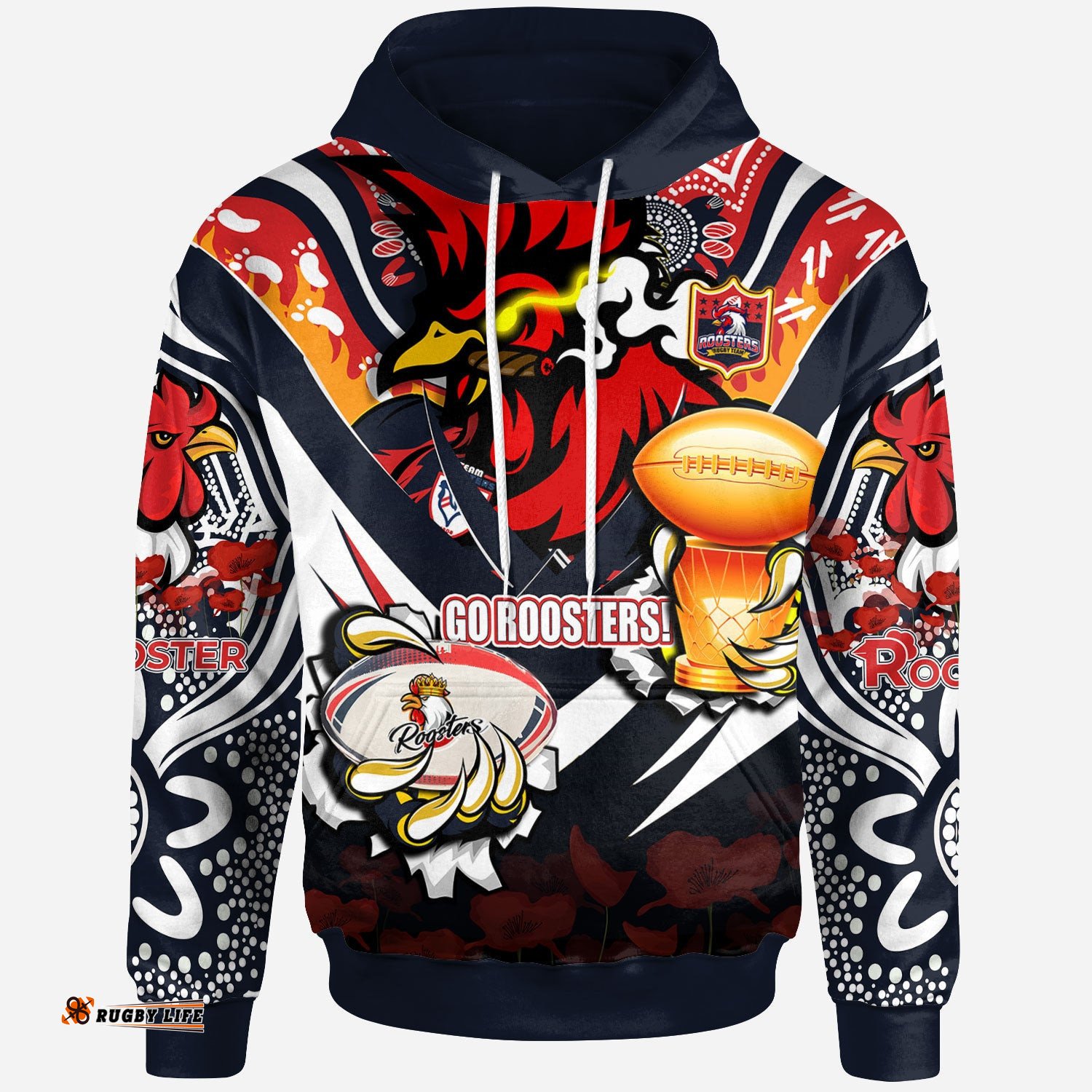 roosters premierships rugby hoodie custom "go roosters" super champion claw scratch aboriginal culture hoodie