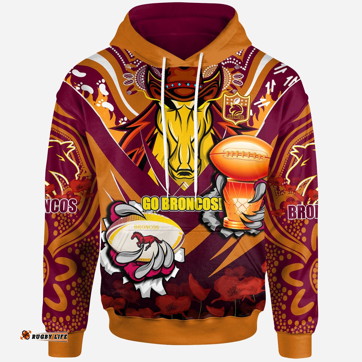 broncos premierships rugby hoodie custom "go broncos" champion claw scratch aboriginal culture hoodie