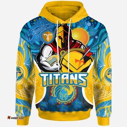 titans rugby hoodie custom gold coast titans mascot with aboriginal art personalised player and number hoodie