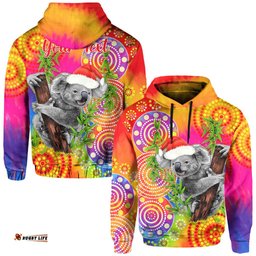 custom personalised australia koala aboriginal hoodie rainbow tie dye merry christmas