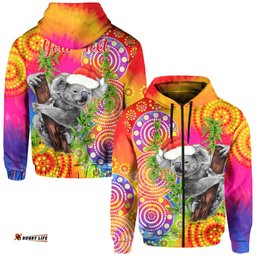 custom personalised australia koala aboriginal hoodie rainbow tie dye merry christmas