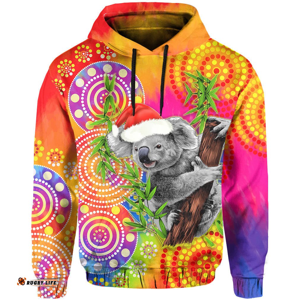 custom personalised australia koala aboriginal hoodie rainbow tie dye merry christmas