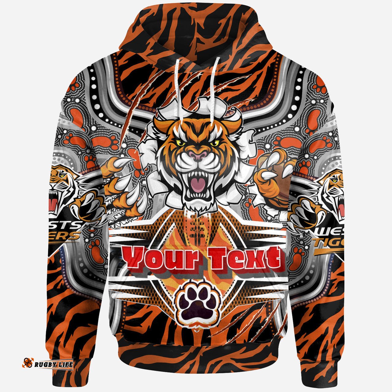tigers rugby custom aboriginal hoodie super indigenous tigers scratch style