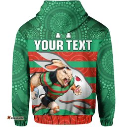 custom text and number rabbitohs rugby hoodie aboriginal dot painting glory glory sporty style