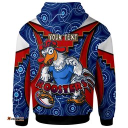 roosters rugby hoodie custom rooster with rugby ball aboriginal dot painting personalised player and number hoodie