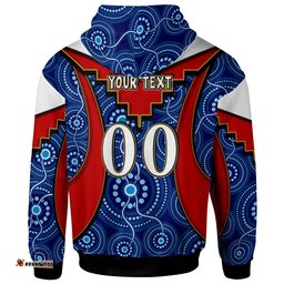 roosters rugby hoodie custom rooster with rugby ball aboriginal dot painting personalised player and number hoodie
