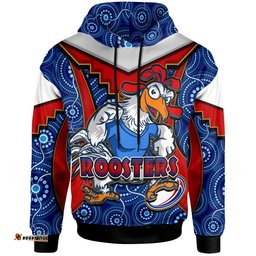 roosters rugby hoodie custom rooster with rugby ball aboriginal dot painting personalised player and number hoodie