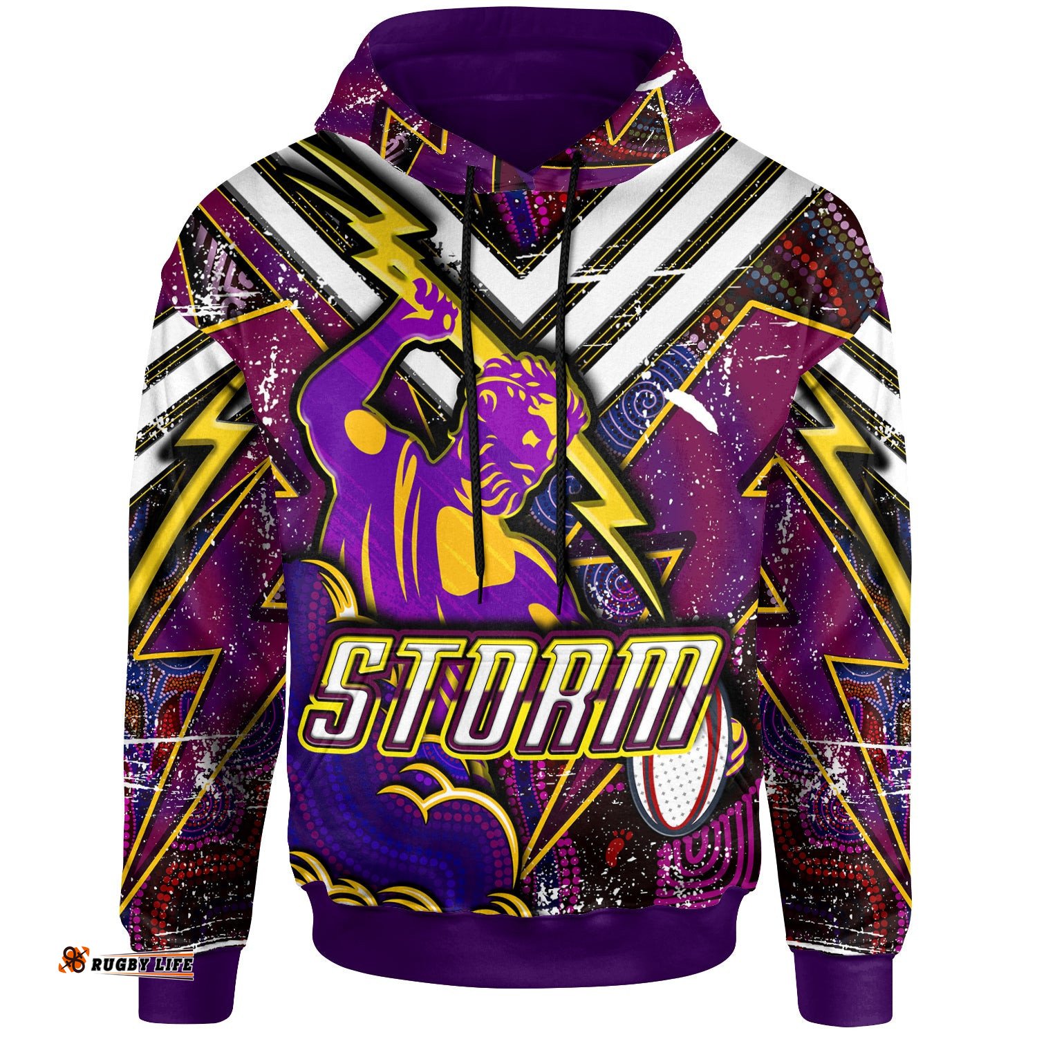 storm rugby hoodie custom storm and thunder aboriginal style of dot background personalised player and number hoodie