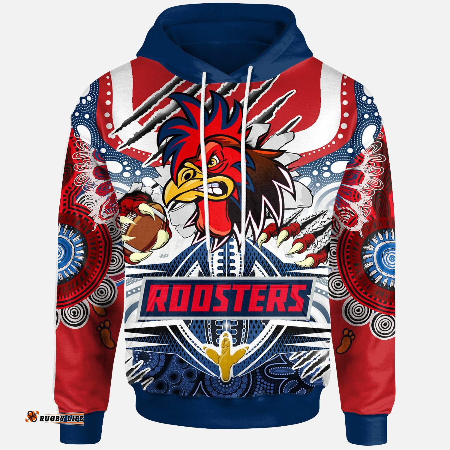 roosters rugby aboriginal custom hoodie super indigenous sydney roosters scratch style hoodie