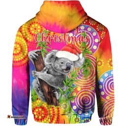 australia koala aboriginal hoodie rainbow tie dye merry christmas