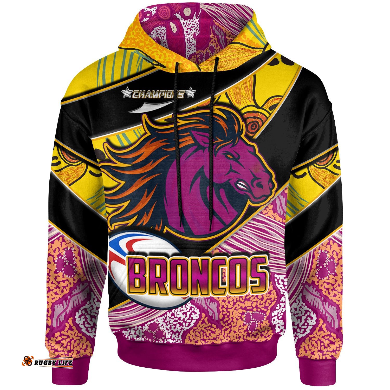 broncos rugby hoodie custom broncos horse rugby with aboriginal dot painting personalised player and number hoodie