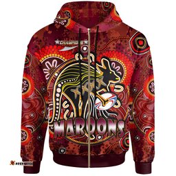 maroons rugby hoodie custom maroons kangaroo with aboriginal style of dot painting personalised player and number hoodie