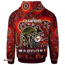 maroons rugby hoodie custom maroons kangaroo with aboriginal style of dot painting personalised player and number hoodie