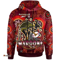 maroons rugby hoodie custom maroons kangaroo with aboriginal style of dot painting personalised player and number hoodie
