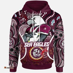 sea eagles rugby hoodie custom manly sea eagles mascot with aboriginal art personalised player and number hoodie