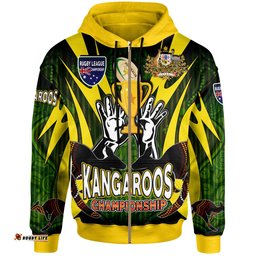 kangaroos rugby hoodie custom kangaroo rugby league coat of arms aboriginal culture personalised player and number hoodie