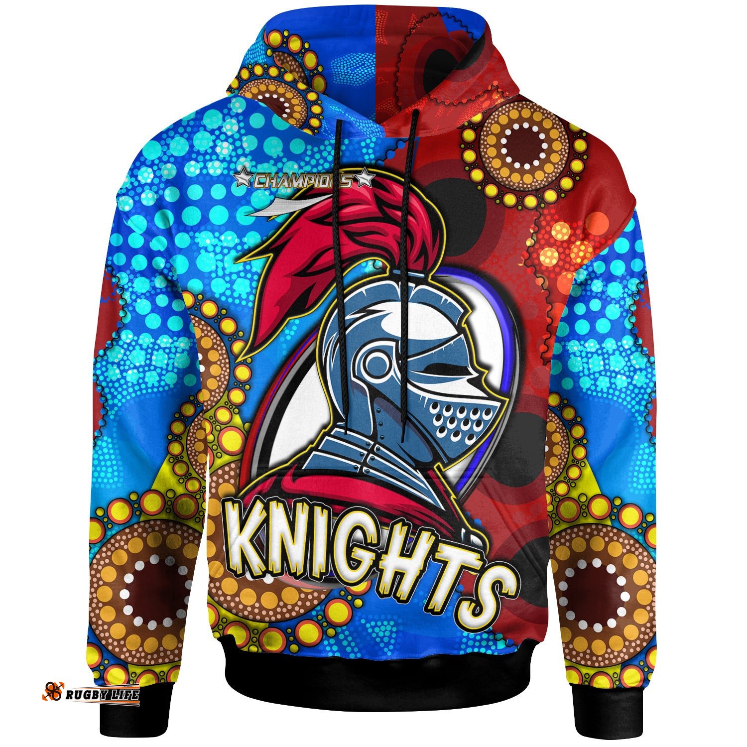 knights rugby hoodie custom knights ball australian aboriginal painting personalised player and number hoodie