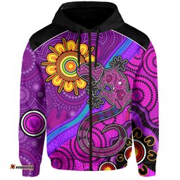 australia lizard and sun hoodie aboriginal art purple