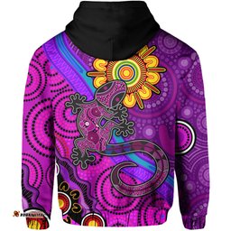 australia lizard and sun hoodie aboriginal art purple