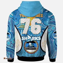 sharks rugby hoodie custom sharkies mascot with aboriginal art personalised player and number hoodie