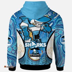 sharks rugby hoodie custom sharkies mascot with aboriginal art personalised player and number hoodie