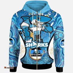 sharks rugby hoodie custom sharkies mascot with aboriginal art personalised player and number hoodie