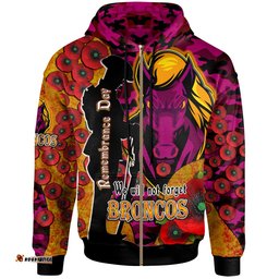 broncos rugby hoodie custom broncos remembrance day  we will not forget  quotes hoodie