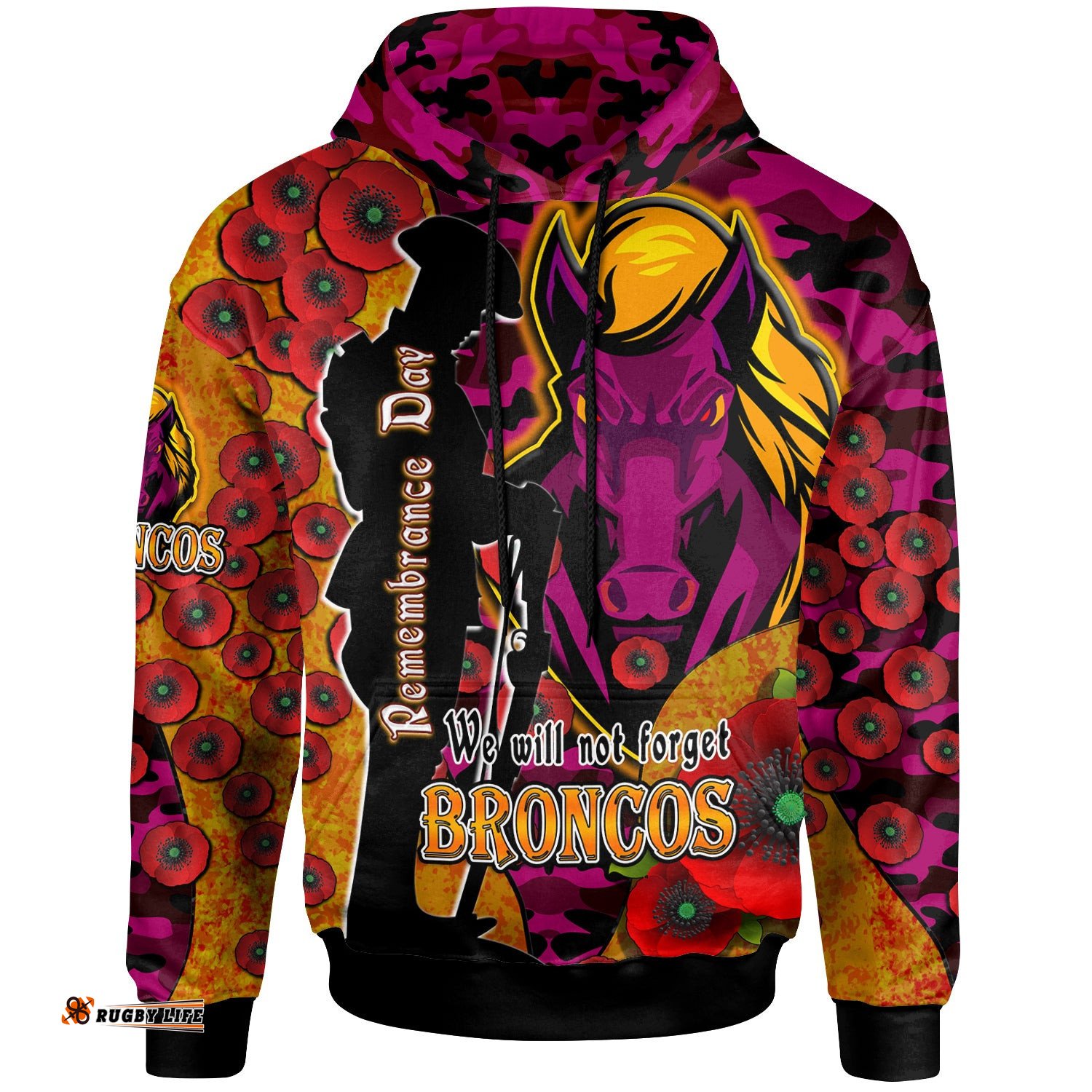 broncos rugby hoodie custom broncos remembrance day  we will not forget  quotes hoodie