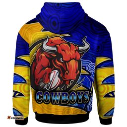 cowboys rugby hoodie custom bull rugby ball with aboriginal style pattern personalised player and number hoodie