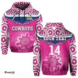 custom text and number cowboys rugby hoodie aboriginal pattern pink version