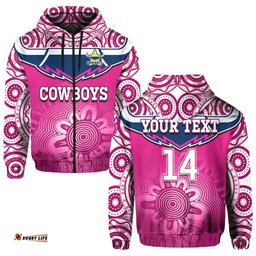 custom text and number cowboys rugby hoodie aboriginal pattern pink version